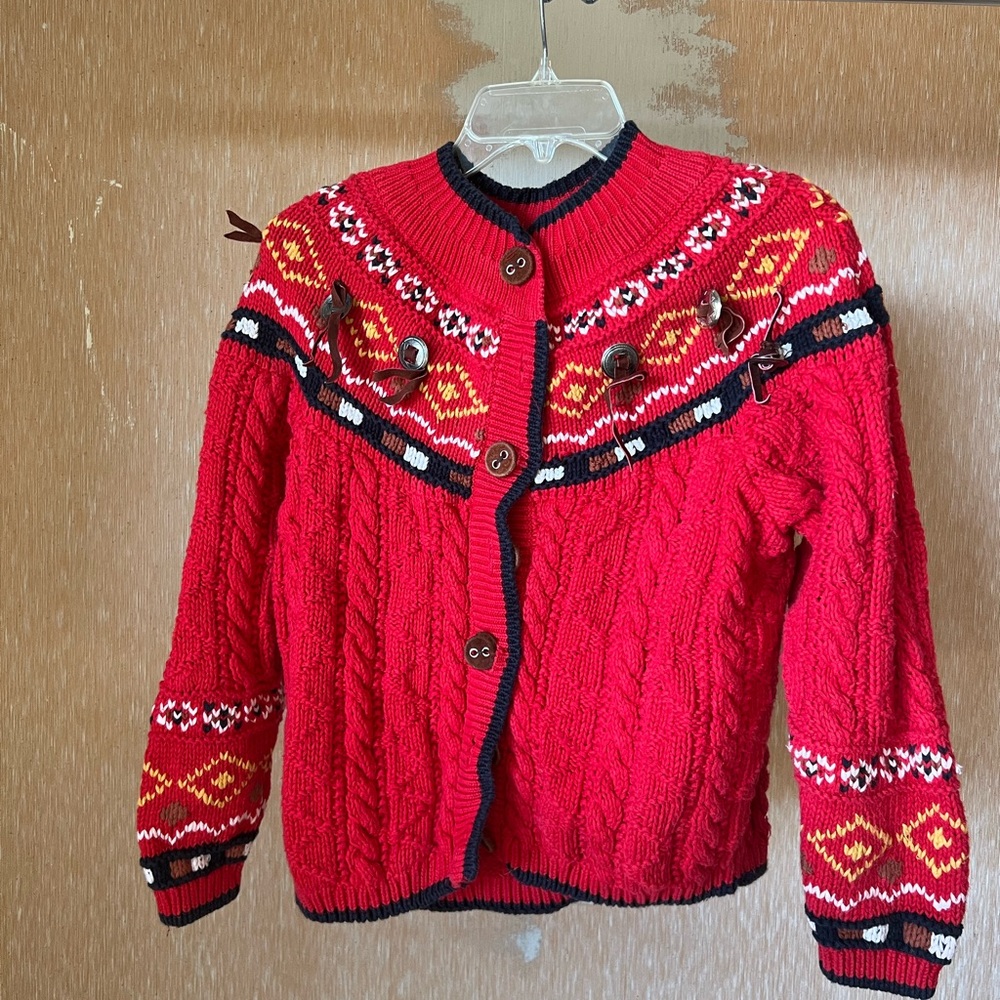 Red sweater with western accents